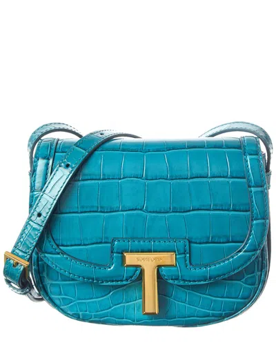 Tom Ford Mini Leather Shoulder Bag In Blue
