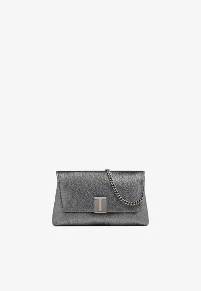 Tom Ford Mini Nobile Metallic Clutch Bag In Silver