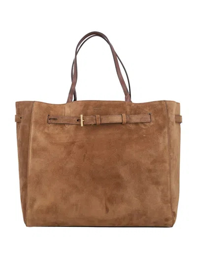 Tom Ford Mini T Large Tote Bag In Brown