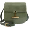 Tom Ford Mini Tara Lizard Embossed Suede Crossbody Bag In Laurel Green