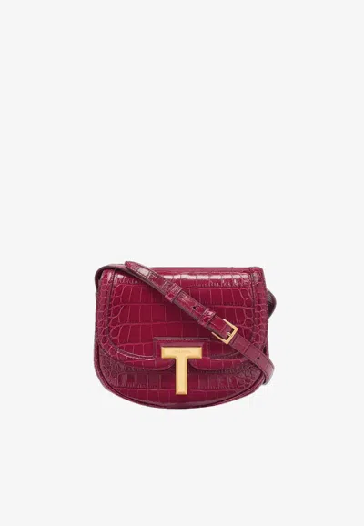 Tom Ford Mini Wallis Shoulder Bag In Croc-embossed Leather In Pink