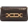 Tom Ford Mini Whitney Croc Embossed Leather Shoulder Bag In 1b087 Espresso
