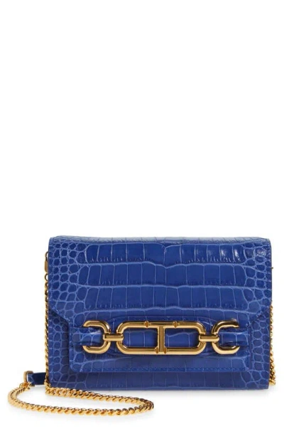 Tom Ford Mini Whitney Croc Embossed Leather Shoulder Bag In Blue