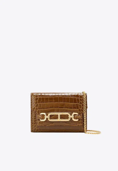 Tom Ford Mini Whitney Croc-embossed Shoulder Bag In Sage