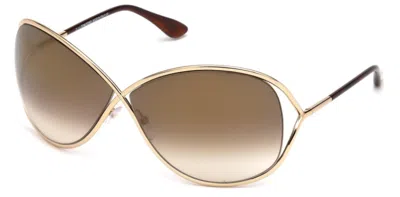 Pre-owned Tom Ford Miranda Ft0130 28g Shiny Gold Brown Oval Women's Sunglasses