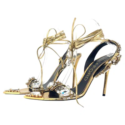 Pre-owned Tom Ford Mirror 100 Metallic Crystal Embellished Ankle Wrap High Heel Sandals 40