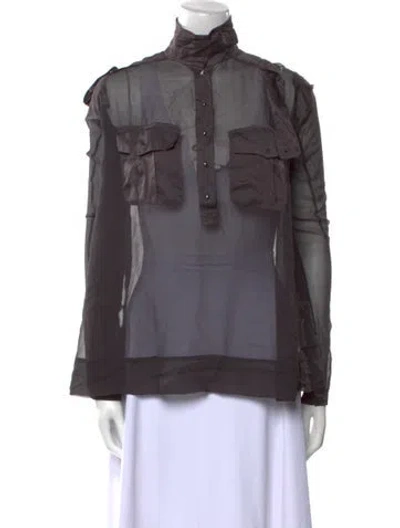 Pre-owned Tom Ford Mock Neck Long Sleeve Blouse In Gray