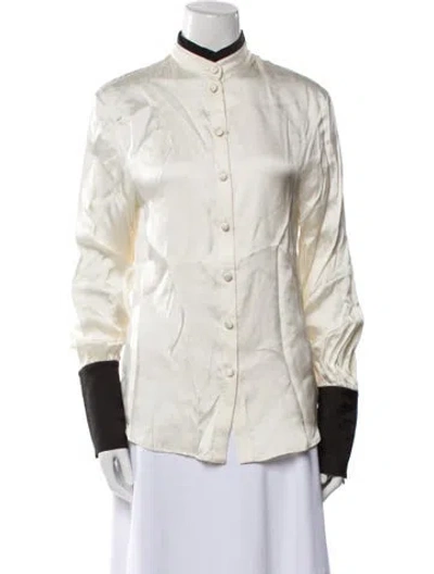 Pre-owned Tom Ford Mock Neck Long Sleeve Button-up Top In Neutral