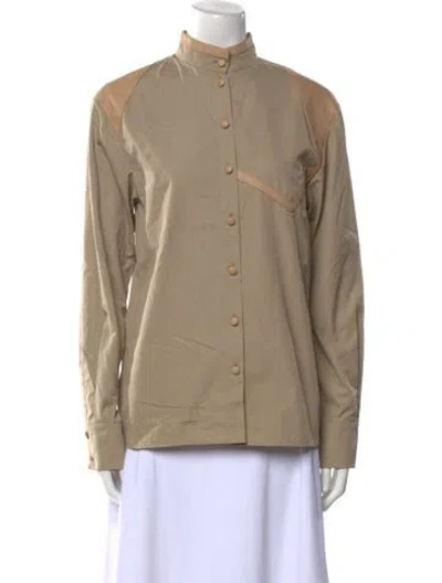 Pre-owned Tom Ford Mock Neck Long Sleeve Button-up Top In Neutral