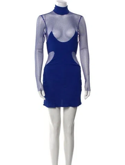 Pre-owned Tom Ford Mock Neck Mini Dress In Blue