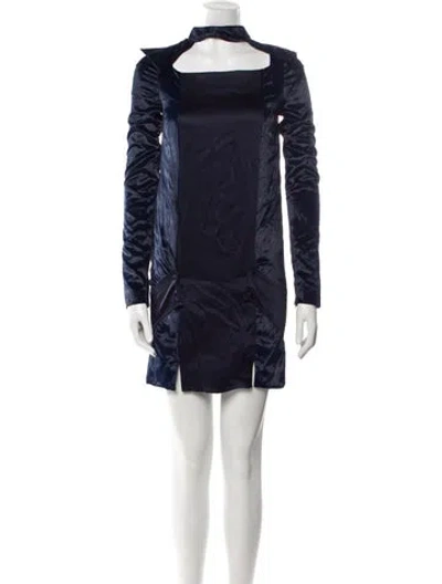 Pre-owned Tom Ford Mock Neck Mini Dress In Blue