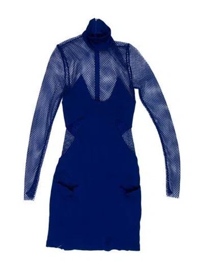 Pre-owned Tom Ford Mock Neck Mini Dress In Blue