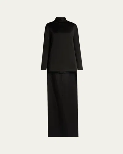 Tom Ford Mock-neck Scarf Crepe High-low Dress In Black