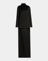 Tom Ford Mock-neck Scarf Crepe High-low Dress In Black