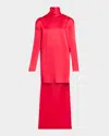 Tom Ford Mock-neck Scarf Crepe High-low Dress In Red