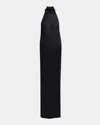 Tom Ford Mock-neck Sheer Knit Backless Gown In Navy
