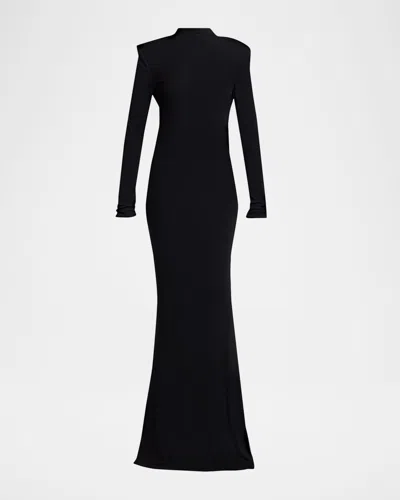 Tom Ford Mock-neck Strong-shoulder Cutout Gown In Black