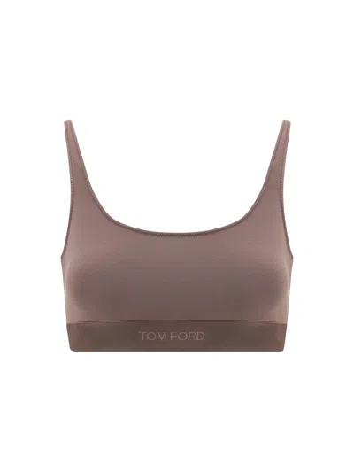 Tom Ford Modal Bralette Top With Jacquard Logo In Brown