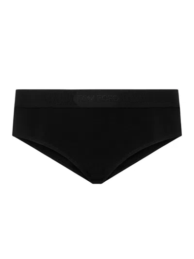 Tom Ford Logo Waistband Thong Briefs In Black