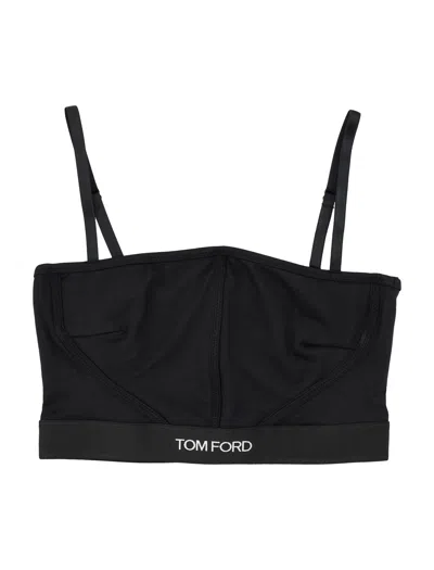 Tom Ford Logo-band Square-neck Bra In Black