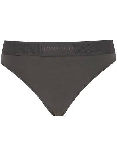 Tom Ford Logo-waistband Thong In Green