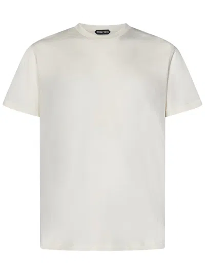 TOM FORD TOM FORD MODERN FIT IVORY T-SHIRT WITH CLASSIC CREW NECKLINE