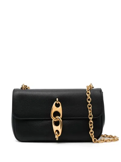 Tom Ford Modern Luxury Leather Shoulder Handbag With Engraved Logo And Gold-tone Hardware In Black