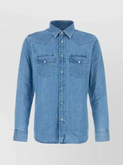 Tom Ford Cotton Denim Shirt In Blue