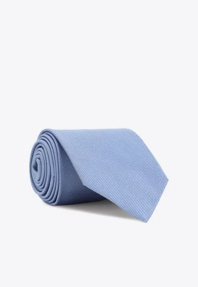 Tom Ford Silk Tie With Subtle Ribbed Texture In Blue