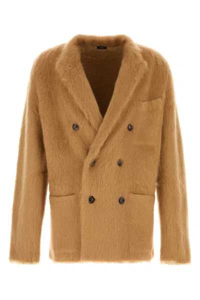 Tom Ford Mohair Double Breasted Jacket In Brown