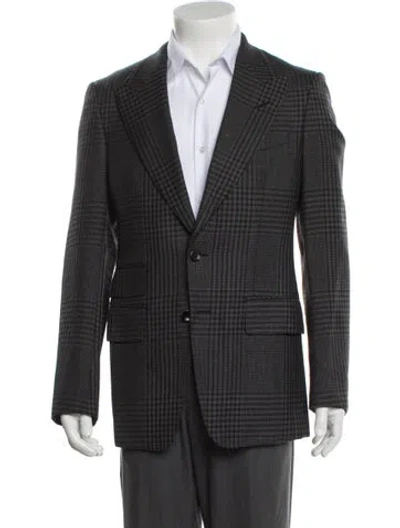 Pre-owned Tom Ford Mohair Plaid Print Blazer In Gray