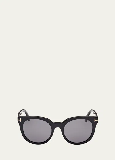 Tom Ford Women's Shiny Black Moira Polarized Round Sunglasses In Black Polarized Smoke