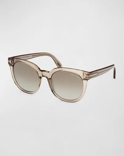 Tom Ford Moira Acetate Butterfly Sunglasses In Transparent Oyster/ Brown Blue