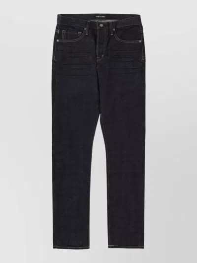 Tom Ford Moleskin Denim Pants Belt Loops Five Pockets In Blue