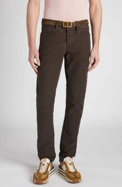 Tom Ford Moleskin Slim Fit Five-pocket Pants In Chocolate