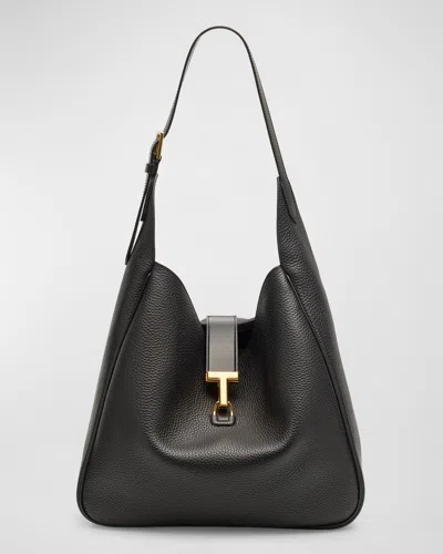 Tom Ford Monarch Large Hobo Bag In Leather In Black