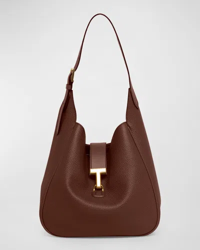Tom Ford Monarch Large Hobo Bag In Leather In Saddle Brown