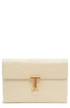 Tom Ford Monarch Medium Glossed Croc-effect Leather Shoulder Bag In Cream