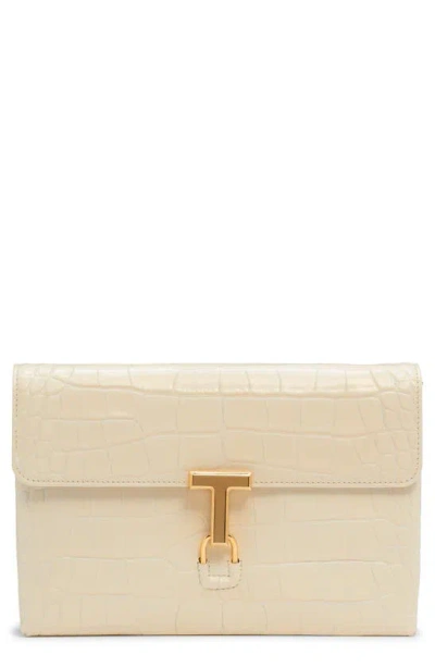Tom Ford Monarch Medium Glossed Croc-effect Leather Shoulder Bag In Cream