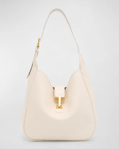 Tom Ford Monarch Medium Hobo Bag In Leather In Chalk