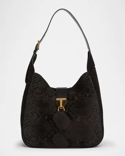 Tom Ford Monarch Medium Hobo Bag In Python-effect Suede