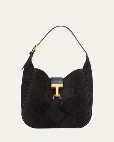 Tom Ford Monarch Small Hobo Bag In Python-effect Suede