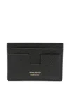 Tom Ford Black T Line Card-holder With Gold-colored Embossed Logo In Grainy Leather Man In Black