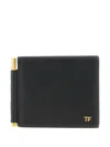 Tom Ford Compact Grain Wallet Gold Tone Hardware In Black