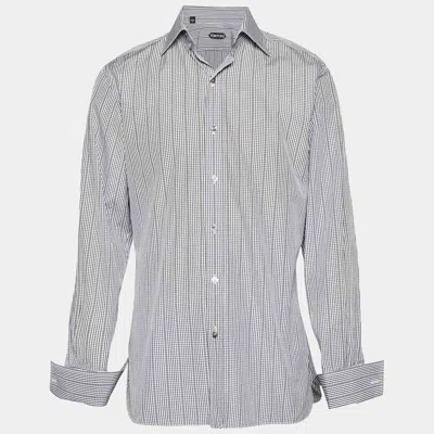 Pre-owned Tom Ford Monochrome Striped Check Cotton Long Sleeve Shirt Xl In Black