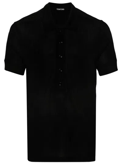 Tom Ford Monogram Embroidered Polo Short For Men In Black For Ss24