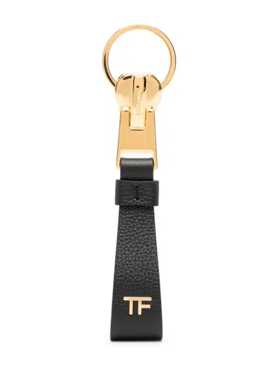 Tom Ford Monogram-print Leather Keyring In Black