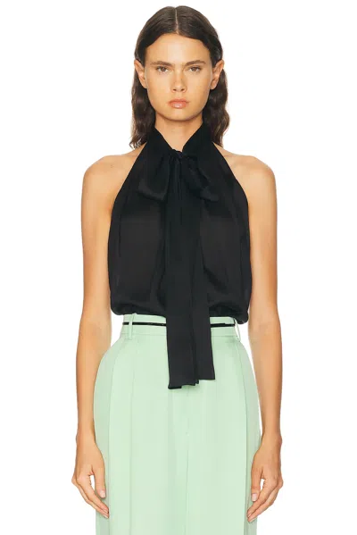 Tom Ford Monogram Silk Chiffon Halterneck Lavalliere Top In Black