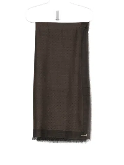 Tom Ford Monogram-jacquard Fringed Scarf In Brown