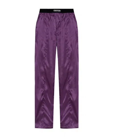 Tom Ford Morado Parte Inferior De Pijama De Seda In Purple